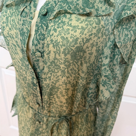 Floral Ruffle Long Sleeve Silk Chiffon Shirtdress Rebecca Taylor - Picture 8 of 13